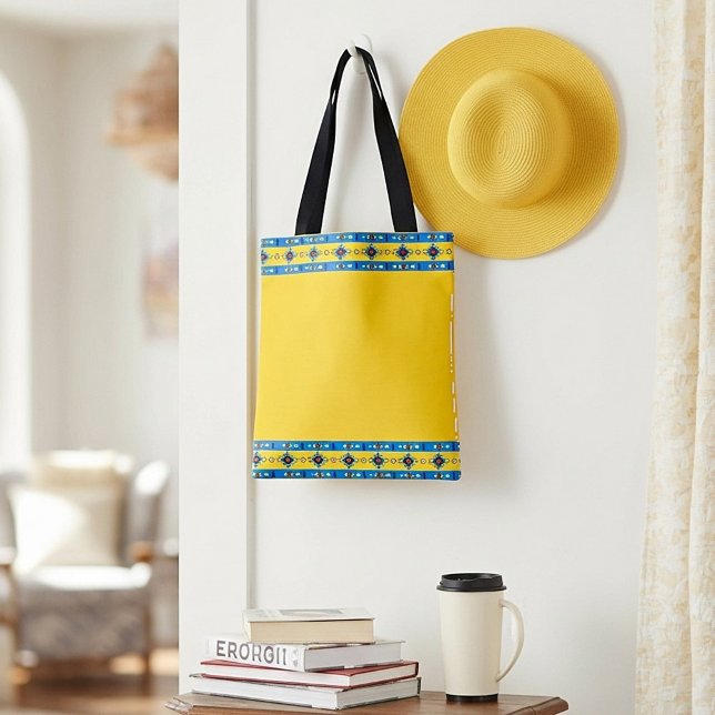 Blue and yellow tribal tote bag (Creator Uploaded)