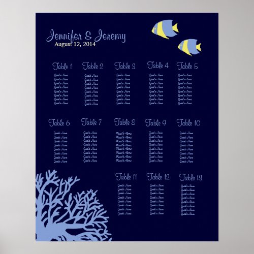 Blue and Yellow Tropical Fish Seating Chart