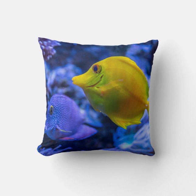 Blue And Yellow Two Beautiful Fishes Throw Pillow (Front)
