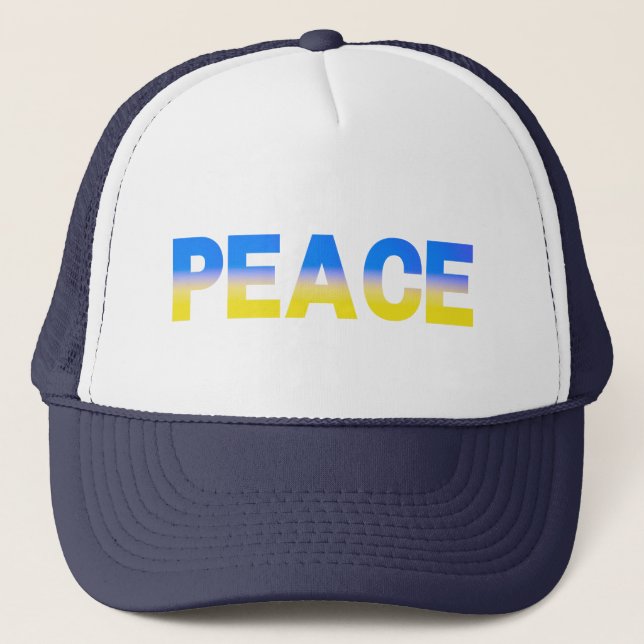 Blue and Yellow Ukraine Inspired Peace No War Trucker Hat (Front)