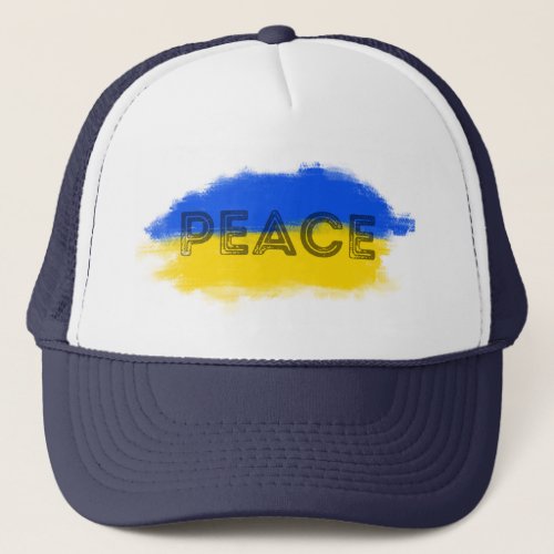 Blue and Yellow Ukraine Inspired Peace No War Trucker Hat