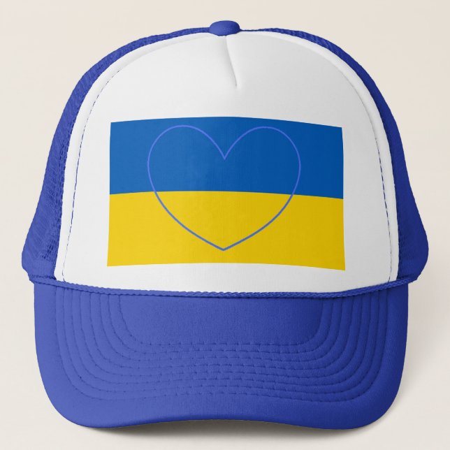 Blue and Yellow Ukraine Support  Heart Trucker Hat (Front)