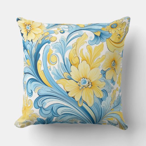 Blue and yellow. Ukrainian folk art motifs.  Throw Pillow