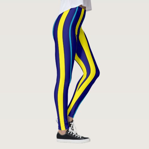 Blue and Yellow Vertical Stripes Leggings