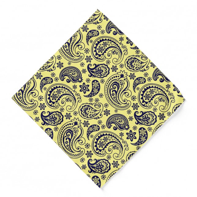Blue and yellow vintage paisley bandana (Front)