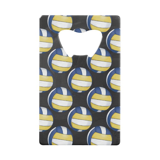 Blue and Yellow Volleyball Patterns Credit Card Bottle Opener (Front)