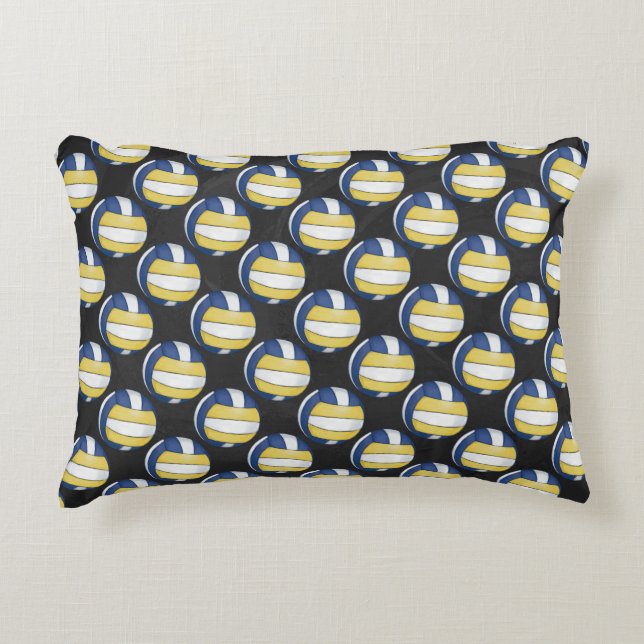Blue and Yellow Volleyball Patterns Decorative Pillow (Front)