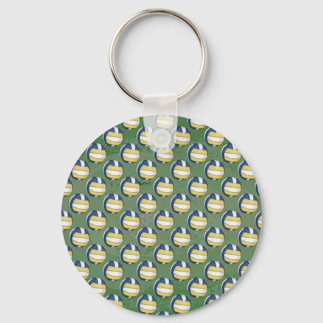 Blue and Yellow Volleyball Patterns Keychain (Front)