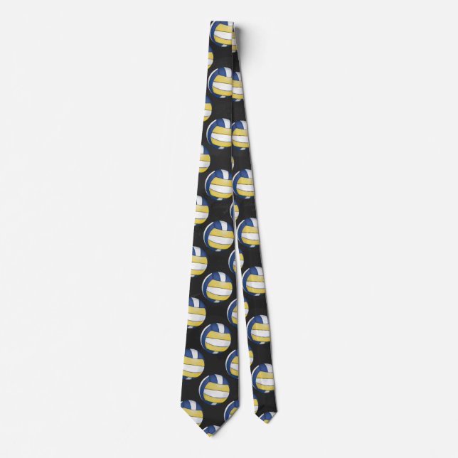 Blue and Yellow Volleyball Patterns Neck Tie (Front)