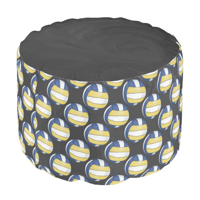 Blue and Yellow Volleyball Patterns Pouf (Angled Back)