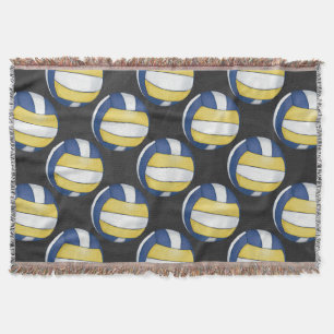 Blue and Yellow Volleyball Patterns Throw Blanket