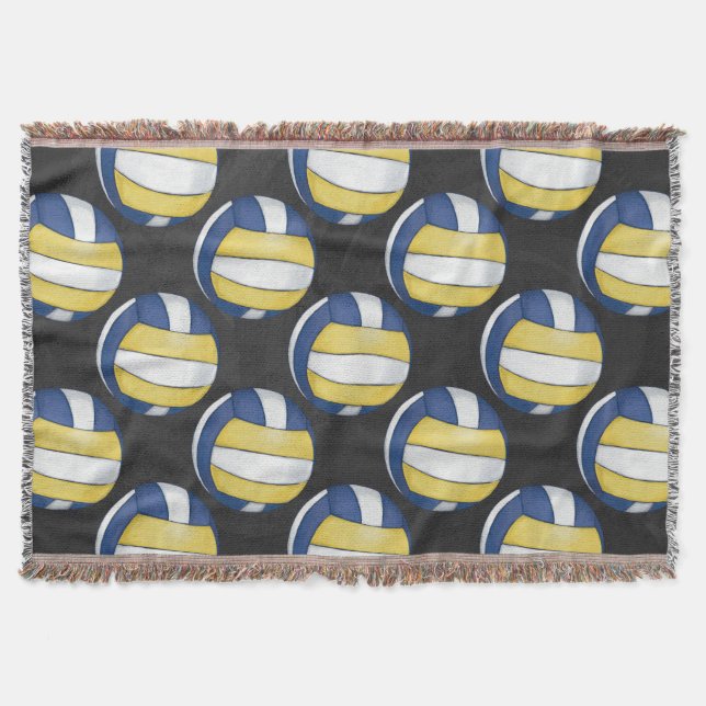 Blue and Yellow Volleyball Patterns Throw Blanket (Front)