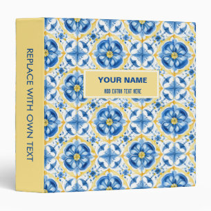 💛💙 Blue and yellow, watercolor floral Azulejos 3 Ring Binder