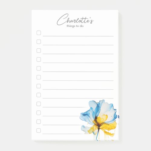 Blue and yellow watercolor flower To_Do List Post_it Notes