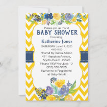 Blue and Yellow Watercolor Flowers Baby Shower Invitation
