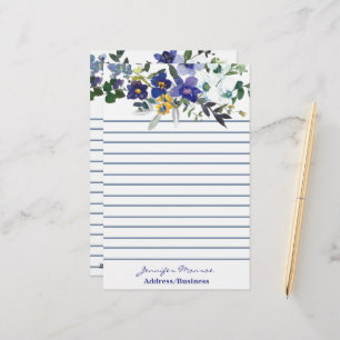 Blue and yellow watercolor flowers personalized stationery