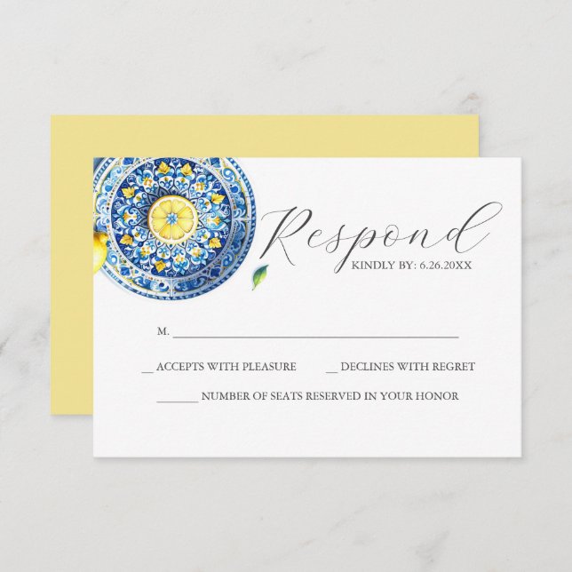 Blue and Yellow Wedding RSVP Card (Front/Back)