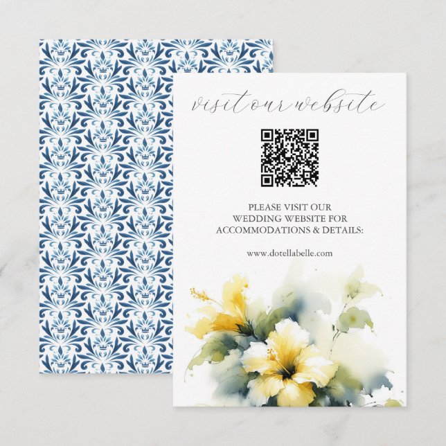 Blue and Yellow Wedding Website Insert Card (Front/Back)