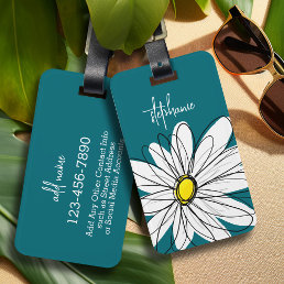 Blue and Yellow Whimsical Daisy Custom Text Luggage Tag