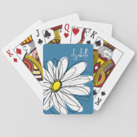 Blue and Yellow Whimsical Daisy Custom Text Playing Cards