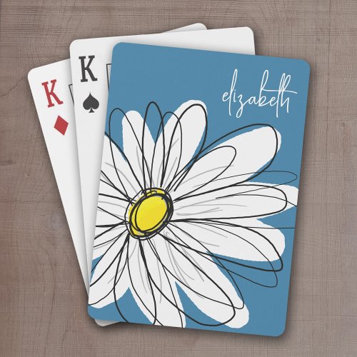 Blue and Yellow Whimsical Daisy Custom Text Poker Cards