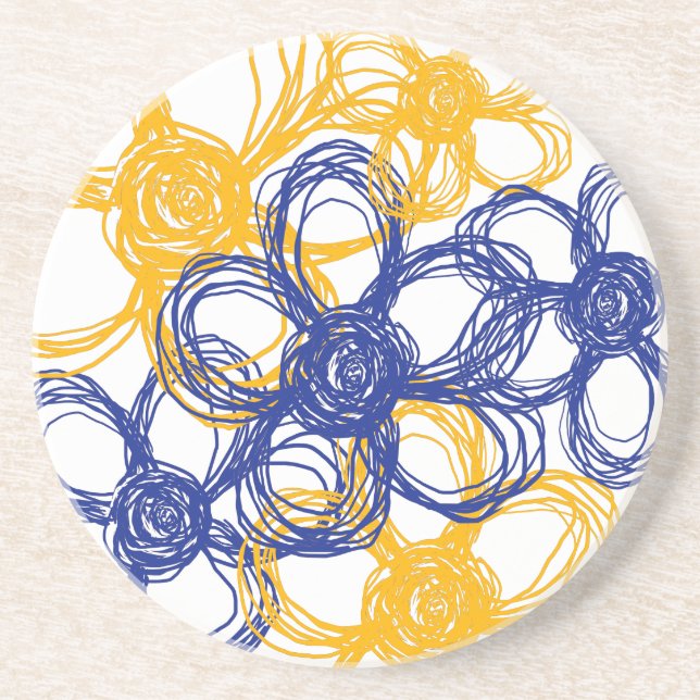 Blue and Yellow Wild Flowers Coaster (Front)