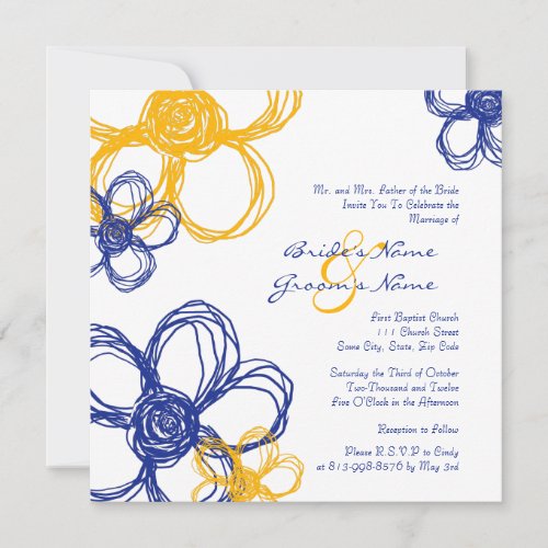 Blue and Yellow Wild Flowers Wedding Invitation