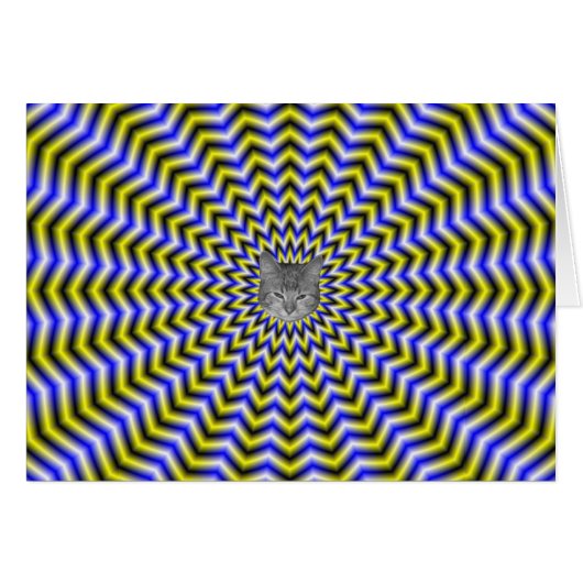 Blue and Yellow Zigzag Ripples Card + cat (Front Horizontal)