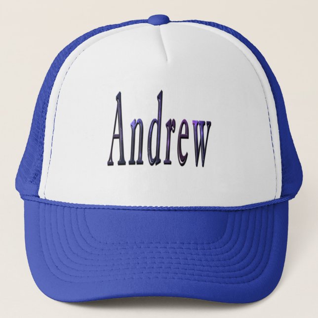 Blue Andrew Name Logo, Trucker Hat (Front)