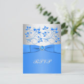 Blue andSilver Floral RSVP Card (Standing Front)