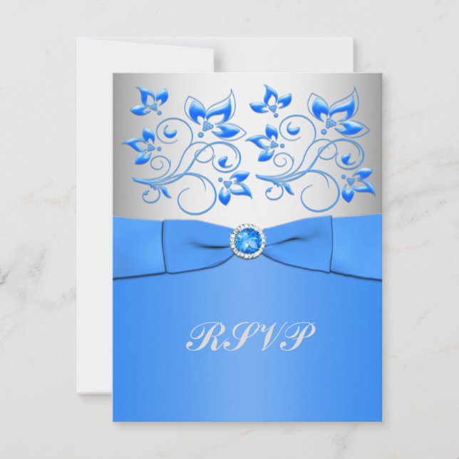 Blue andSilver Floral RSVP Card (Front)