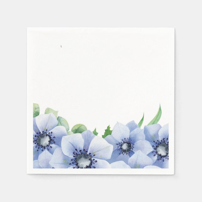 Blue Anemone and Eucalyptus Wedding Napkins (Front)