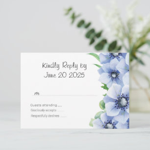 Blue Anemone and Euxalyptus Wedding RSVP Card