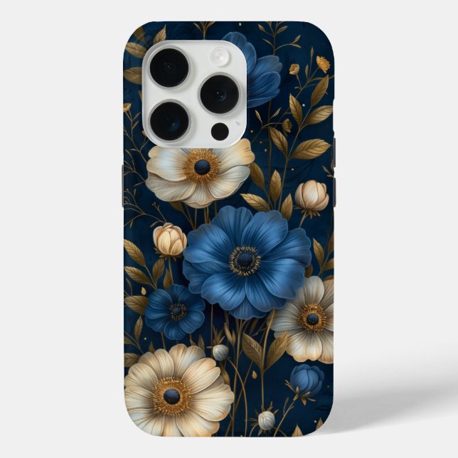 Blue Anemone Floral Gold Design Case-Mate iPhone Case (Back)