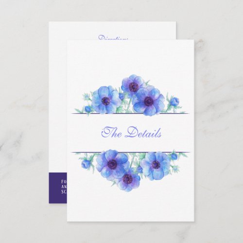 Blue anemone floral wedding details QR code Enclosure Card