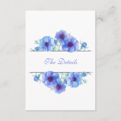 Blue anemone floral wedding details QR code Enclosure Card