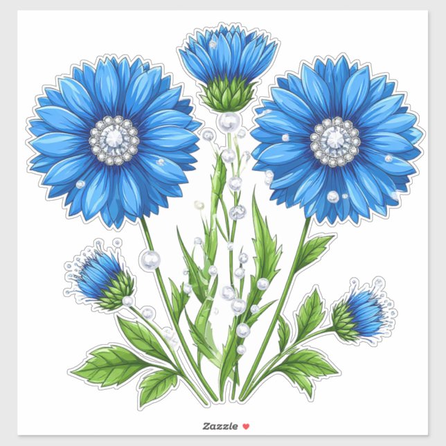 Blue Anemone Flowers with Green Stems Sticker (Sheet)