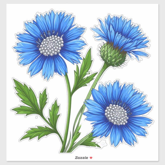 Blue Anemone Flowers with Green Stems Sticker (Sheet)