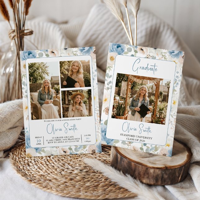 Blue Anemone Photo Graduation Invite (Creator Uploaded)