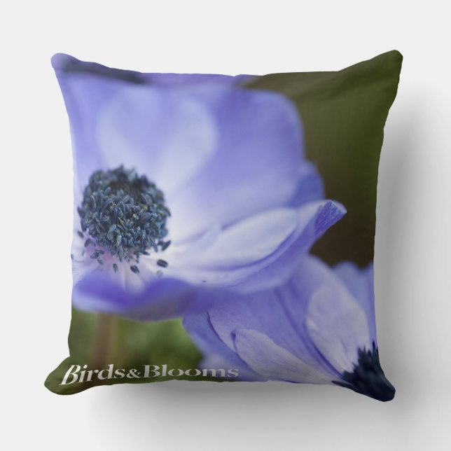Blue Anemone Throw Pillow (Front)