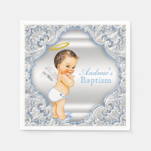 Blue Angel Boy Baptism Paper Napkins