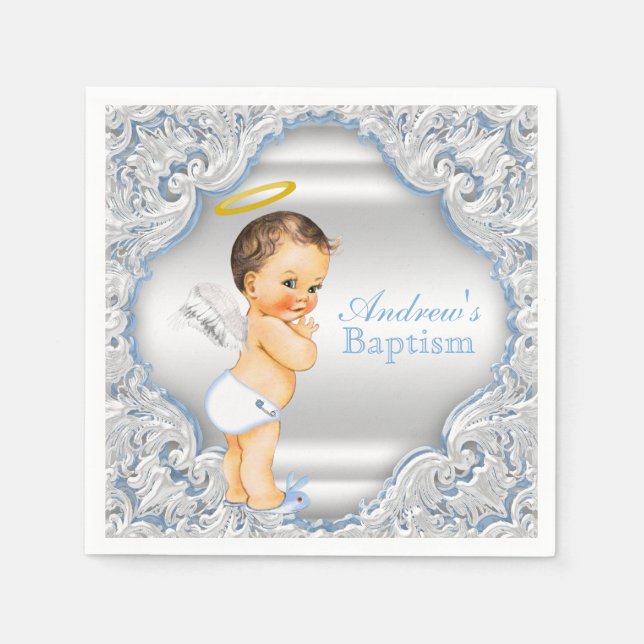Blue Angel Boy Baptism Paper Napkins (Front)