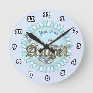 Blue Angel Dove Round Clock