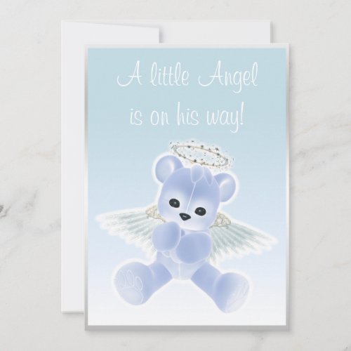 Blue Angel Teddy Bear Baby Shower Personalized Invitations