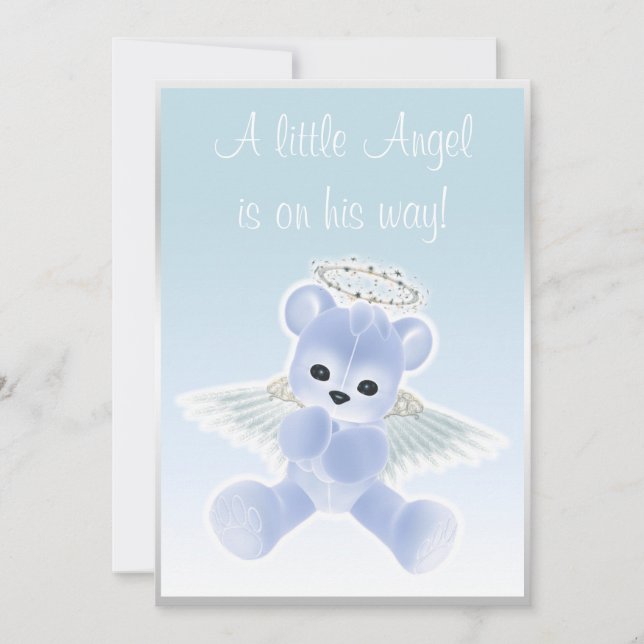 Blue Angel Teddy Bear Baby Shower Invitation (Front)