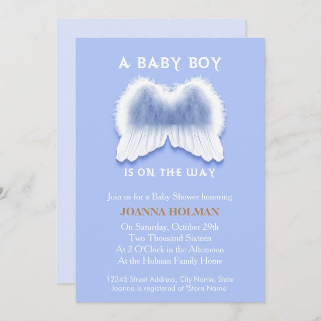 Blue Angel Wings Baby Shower Card (Front/Back)