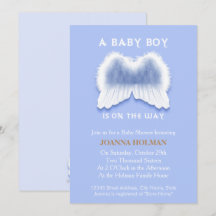 Blue Angel Wings Baby Shower Card