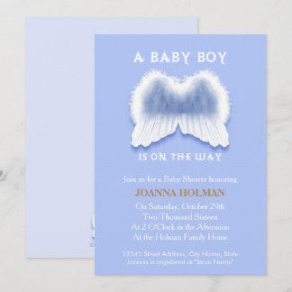 Blue Angel Wings Baby Shower Card