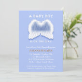 Blue Angel Wings Baby Shower Card (Standing Front)