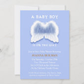 Blue Angel Wings Baby Shower Card (Front)